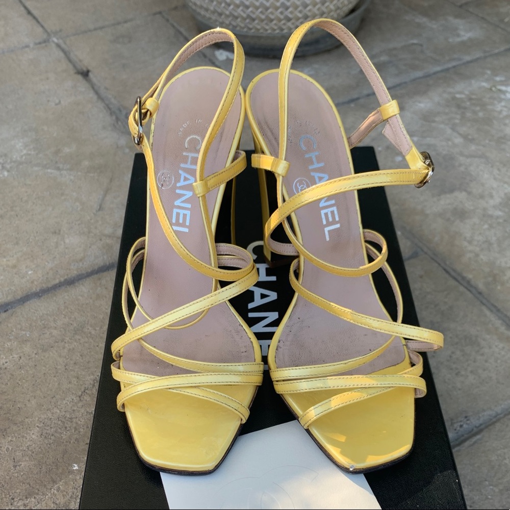 Yellow Chanel Strappy Heels